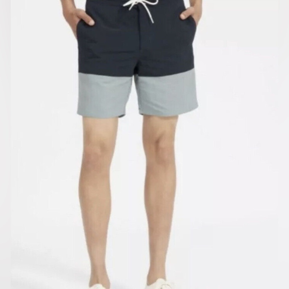 Everlane Mens Board Shorts Linerless Swim Surf Trunks Navy/Slate Blue